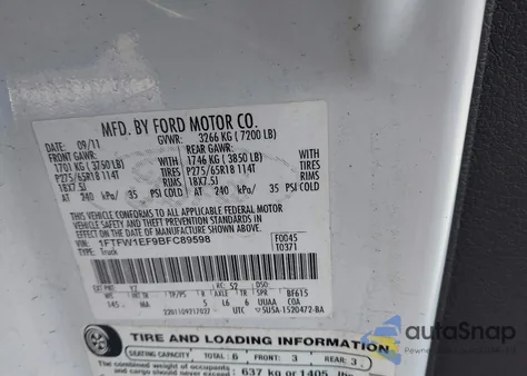 2011 Ford F-150 Xlt z USA, uszkodzony, nr VIN 1FTFW1EF9BFC89598